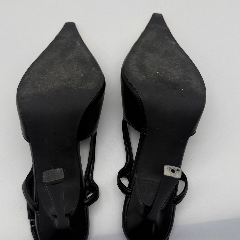 Black Slingback Heels Gold Metal Pointed Toe Stiletto Pumps Size 9 - Picture 9 of 11